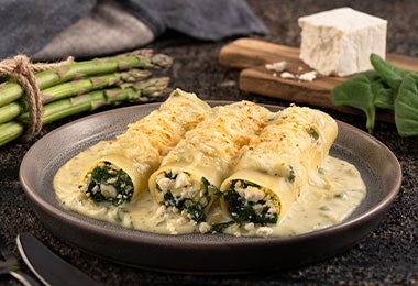 Canelones con salsa, receta con crema de leche