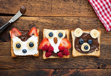 Tostadas divertidas, comida para fiesta infantil 